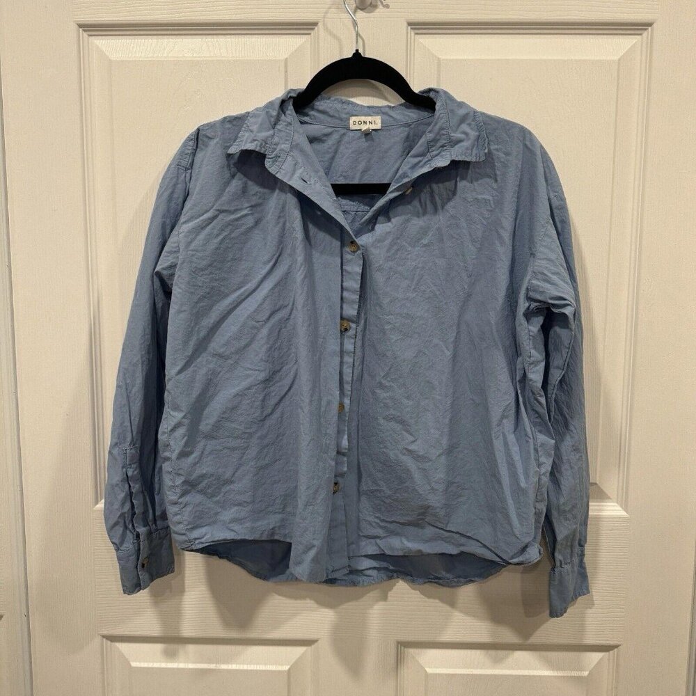 Donni. Blue Button Down Shirt Size Small S Blouse Top Short Cotton
